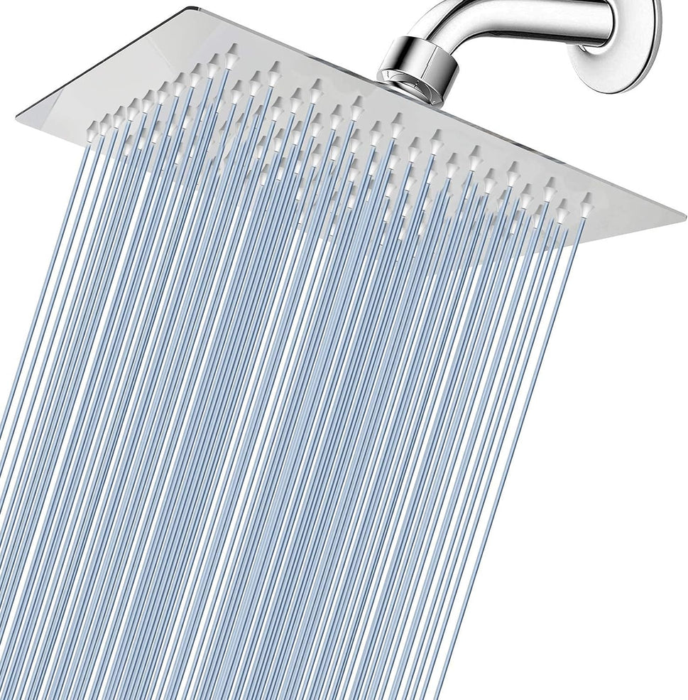 Fossa 8X8 Inch Rain Shower - Square High Pressure Shower Head Made of 304 Stainless Steel Chrome Finish (With Arm Set 15" Inch) Fossa Home