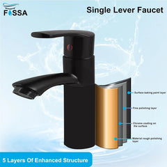 Fossa Brass Single Lever Basin Body Mixer countertop hot and Cold Water,wash Basin tap, with Hose Pipe Basin Mixer Faucet Chrome Finish ABS Handle (Black) Fossa Home