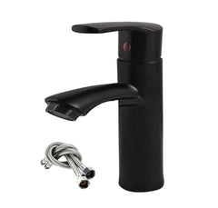 Fossa Brass Single Lever Basin Body Mixer countertop hot and Cold Water,wash Basin tap, with Hose Pipe Basin Mixer Faucet Chrome Finish ABS Handle (Black) Fossa Home