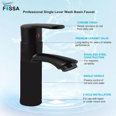 Fossa Brass Single Lever Basin Body Mixer countertop hot and Cold Water,wash Basin tap, with Hose Pipe Basin Mixer Faucet Chrome Finish ABS Handle (Black) Fossa Home