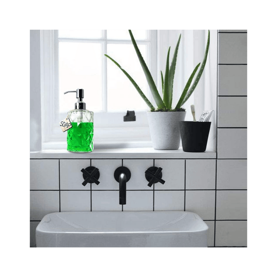 Fossa Diamond Design Glass Soap Dispenser, Kitchen Soap Dispenser with Rust Proof ABS Pump, Bathroom Soap Dispenser for Hand Soap, Soap, Lotion(Clear) - Fossa Home 