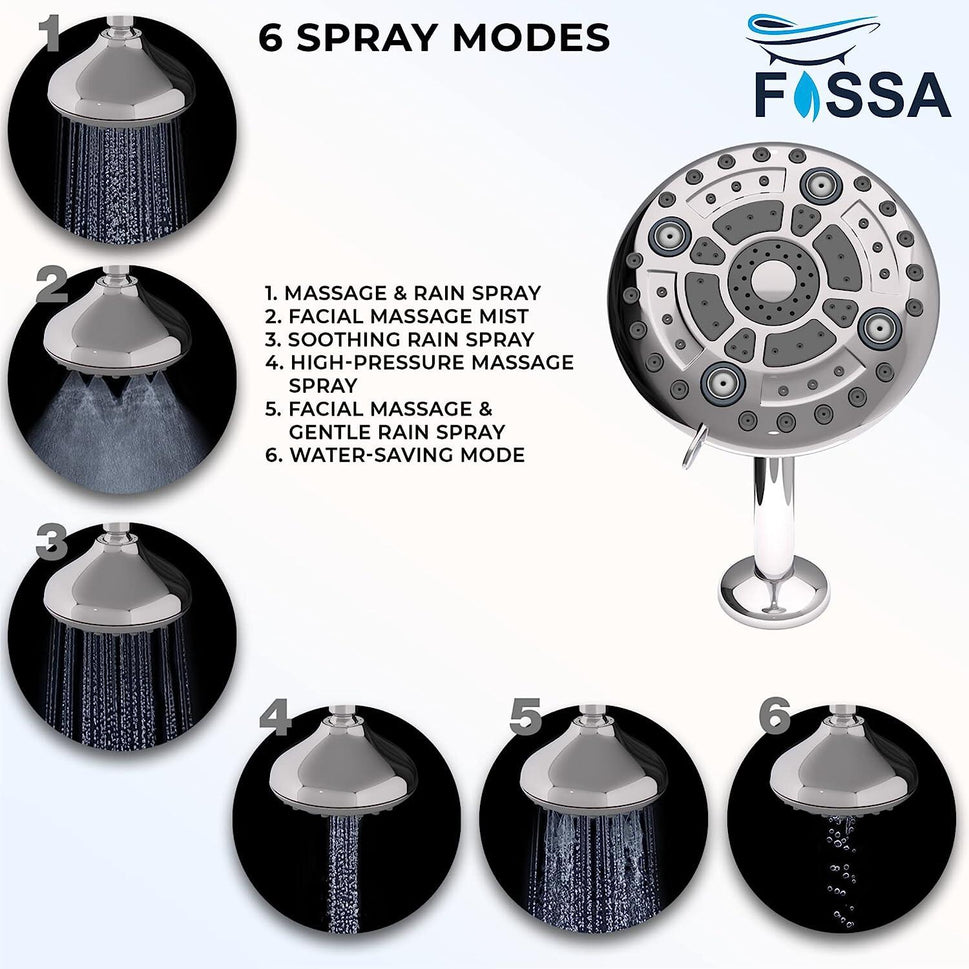 Fossa Fixed Shower Head | High Pressure Showerhead 6 Spray Settings 5 inch Adjustable Shower Head Saturating Massage bubbling saturating & Massage... - Fossa Home 