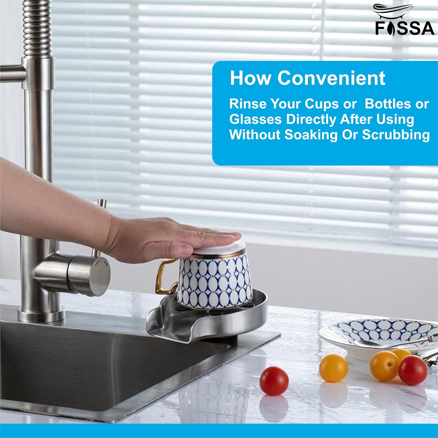 Fossa Glass Rinser for Kitchen Sink,Cup Washer Cleaner for Sink Glass Bottle Washer Cleaner Sink Accessories Stainless Steel (Silver) Fossa Home