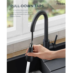 Fossa Heavy SUS 304 Stainless Steel Silver Single Lever Sink Hot & Cold Water Mixer Pull Down Tap Kitchen Sink Faucet with Pull Out Sprayer for... (Black) Fossa Home