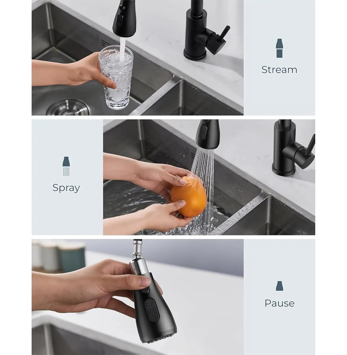 Fossa Heavy SUS 304 Stainless Steel Silver Single Lever Sink Hot & Cold Water Mixer Pull Down Tap Kitchen Sink Faucet with Pull Out Sprayer for... (Black) Fossa Home