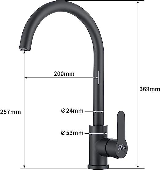 Fossa High Pressure Kitchen Faucet 360° Swivel, Stainless Steel Kitchen Faucet, Kitchen Mixer Tap with High Spout-257mm (Black) - Fossa Home 