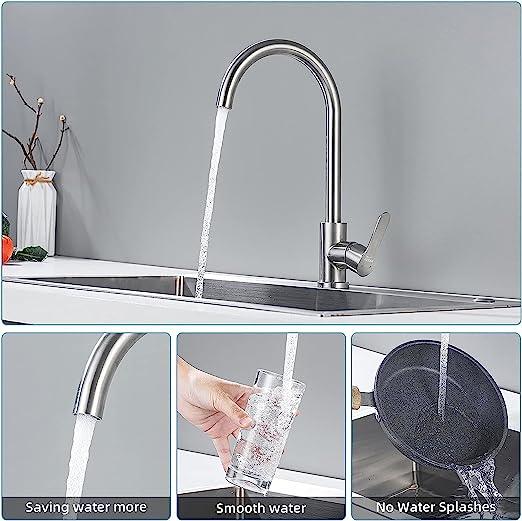 Fossa High Pressure Kitchen Faucet 360° Swivel, Stainless Steel Kitchen Faucet, Kitchen Mixer Tap with High Spout-257mm (Silver) - Fossa Home 