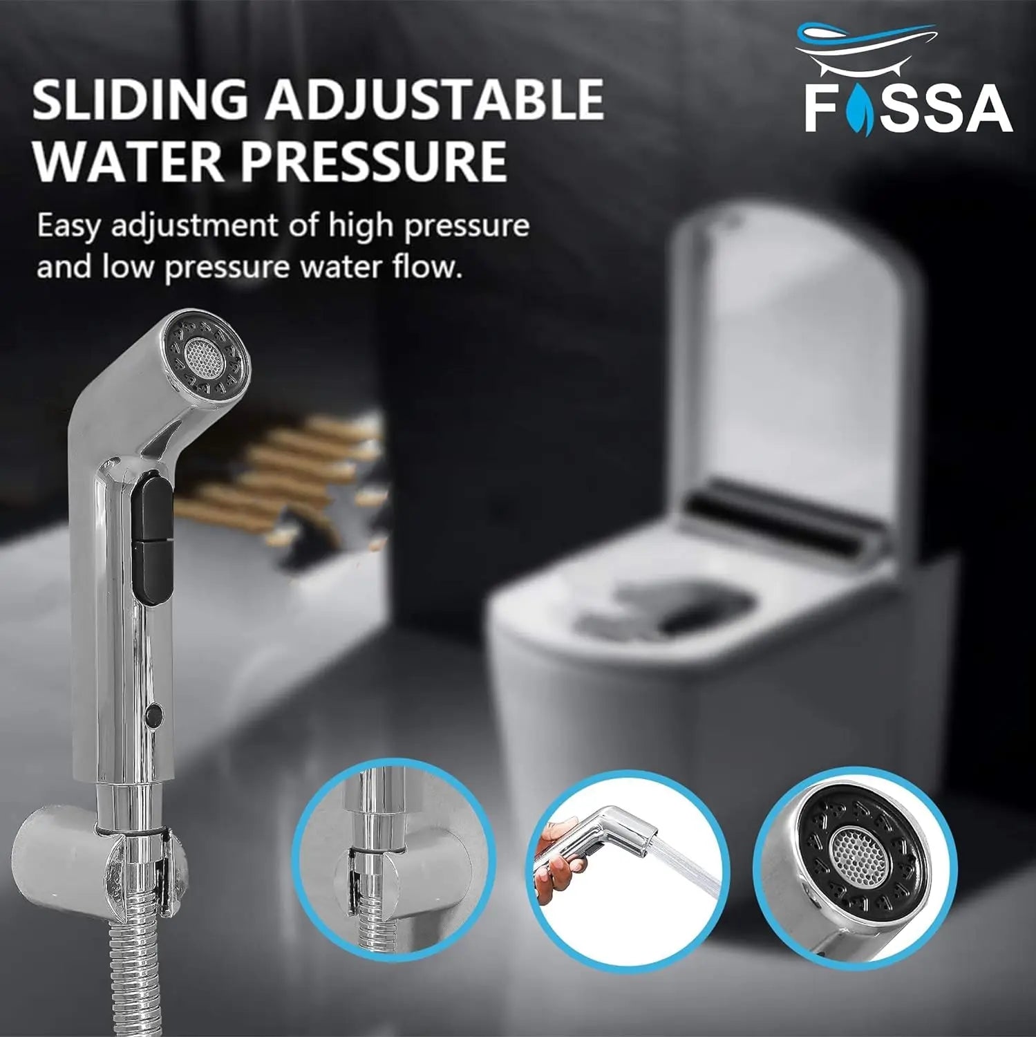 Fossa Hydra Health Faucet Bathroom Hand Spray for Toilet Leak Proof Toilet Sprayer Portable Hand Faucets with 1 Mtr Hose Pipe and Hook (Complete Set) Fossa Home