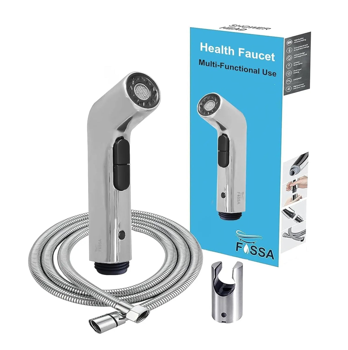 Fossa Hydra Health Faucet Bathroom Hand Spray for Toilet Leak Proof Toilet Sprayer Portable Hand Faucets with 1 Mtr Hose Pipe and Hook (Complete Set) Fossa Home