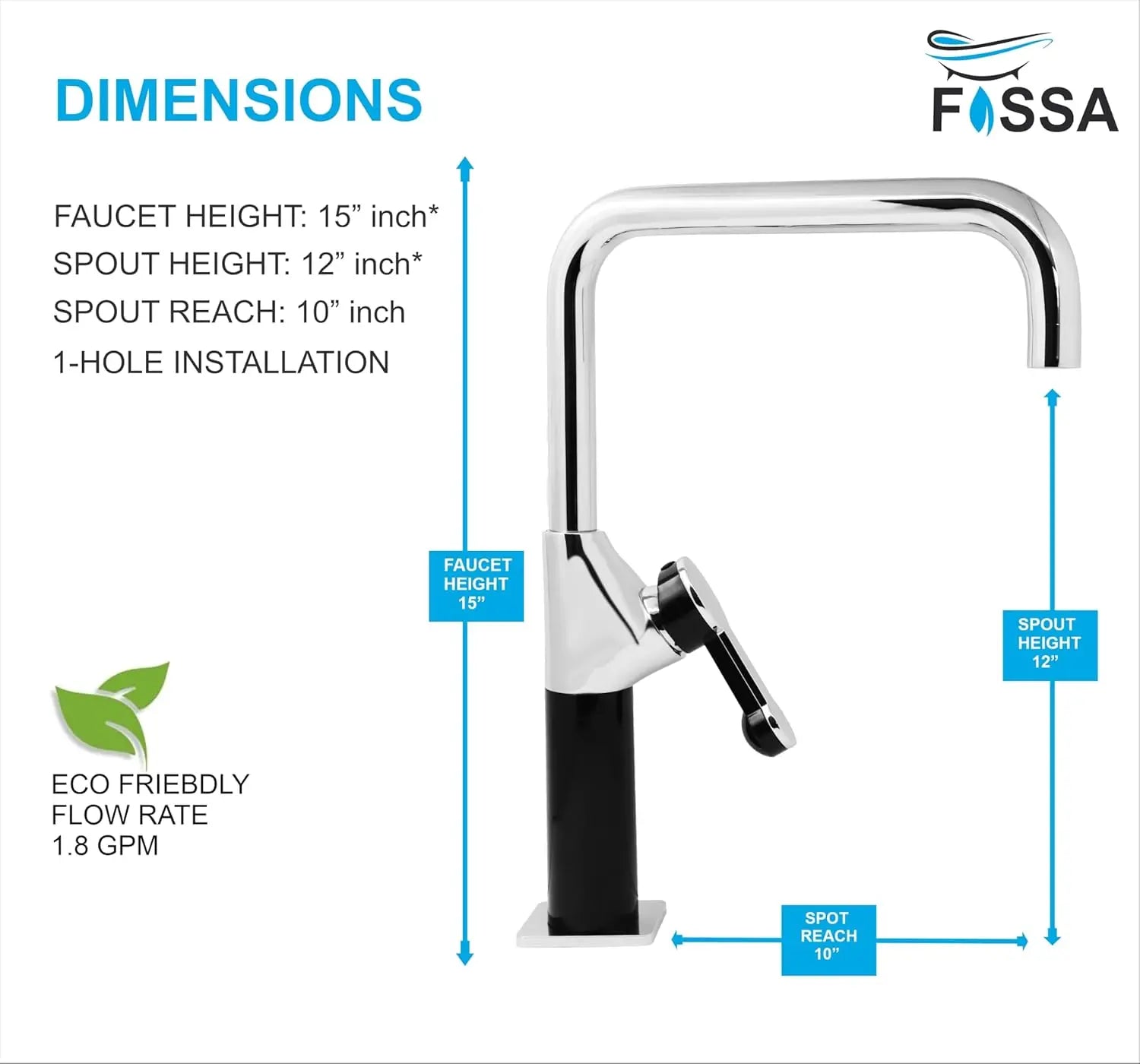 Fossa Italian 15" inch Commercial Single Handle Kitchen Sink Faucet Mixer with Pot Filler in Spot Free Brass/Chrome (Black) Finish, KSM-MB501 Fossa Home