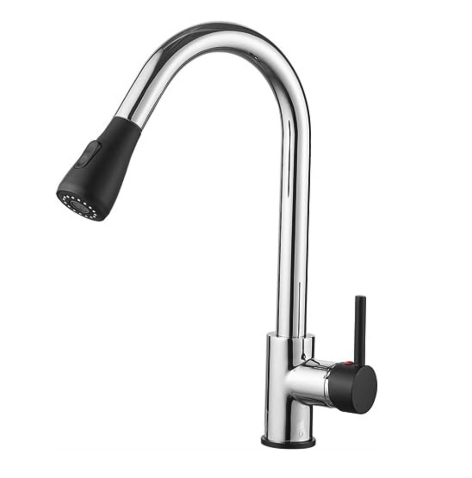 Fossa Kitchen Sink Mixer Tap with Pull Down Sprayer, Single Handle High Pull Out Kitchen Taps, Single Level Stainless Steel (Black Chrome) Fossa Home
