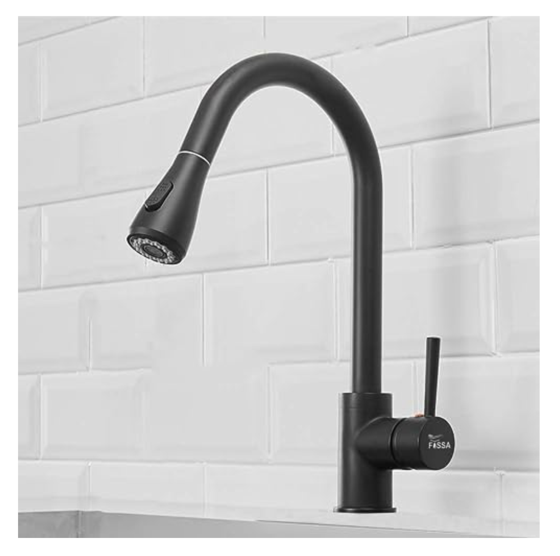 Fossa Kitchen Sink Mixer Tap with Pull Down Sprayer, Single Handle High Pull Out Kitchen Taps, Single Level Stainless Steel (Black) Fossa Home