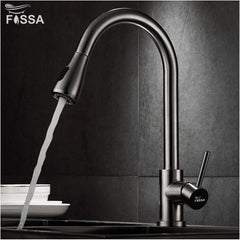 Fossa Kitchen Sink Mixer Tap with Pull Down Sprayer, Single Handle High Pull Out Kitchen Taps, Single Level Stainless Steel Silver ( Heavy weight ) Fossa Home
