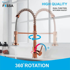 Fossa Kitchen Taps, Kitchen Sink Mixer Tap with Pull Down Sprayer, Kitchen Mixer Taps 1 Hole, 360°Swivel Spring Kitchen Faucet Single Handle Lever, 2 Spray Modes (Chrome Finish) Rose Gold Fossa Home