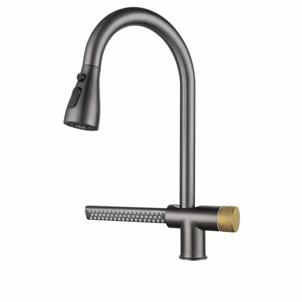 Fossa Kitchen faucets with Pull Down Sprayer with Waterfall Shower Stainless Steel Single Hole Hot and Cold Water Swivel Pull Down Kitchen Faucet-Grey Black (Grey Black) Fossa Home