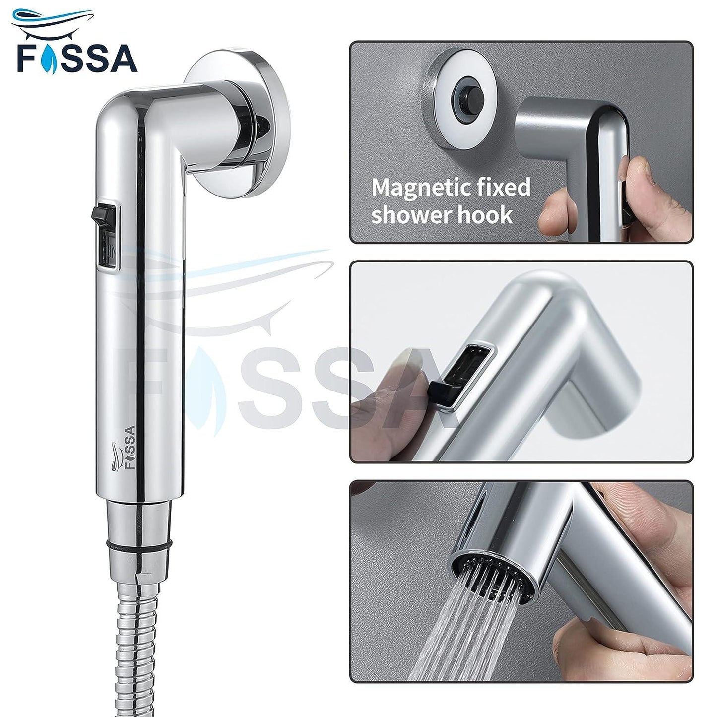 Fossa Magnetic Health Faucet/Bidet Sprayer for Toilet and Bathroom with 1 Mtr Hose Pipe and Magnet Holder (Silver) - Fossa Home 