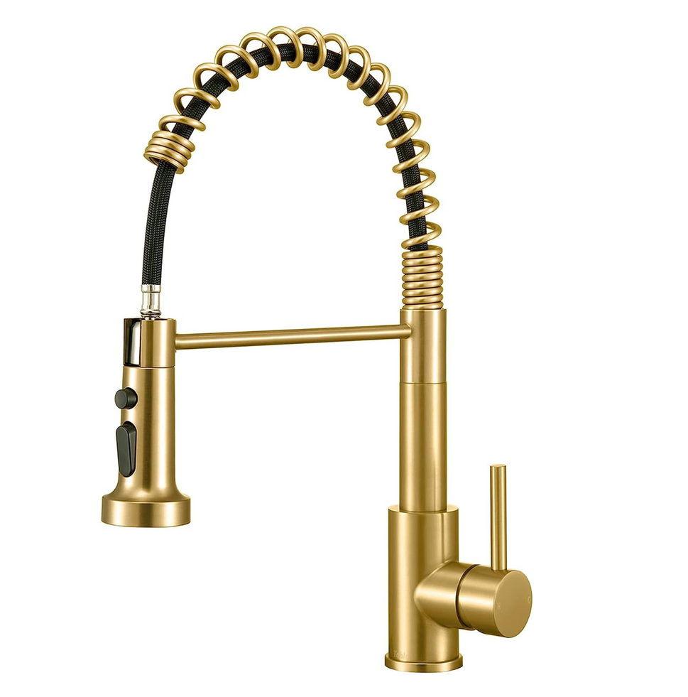 Fossa Pull Down Sprayer, Kitchen Mixer Tap 360° Swivel, Commercial Kitchen Faucet Single Handle Mixer Tap with 2 Spray Modes Brushed (Gold) Fossa Home