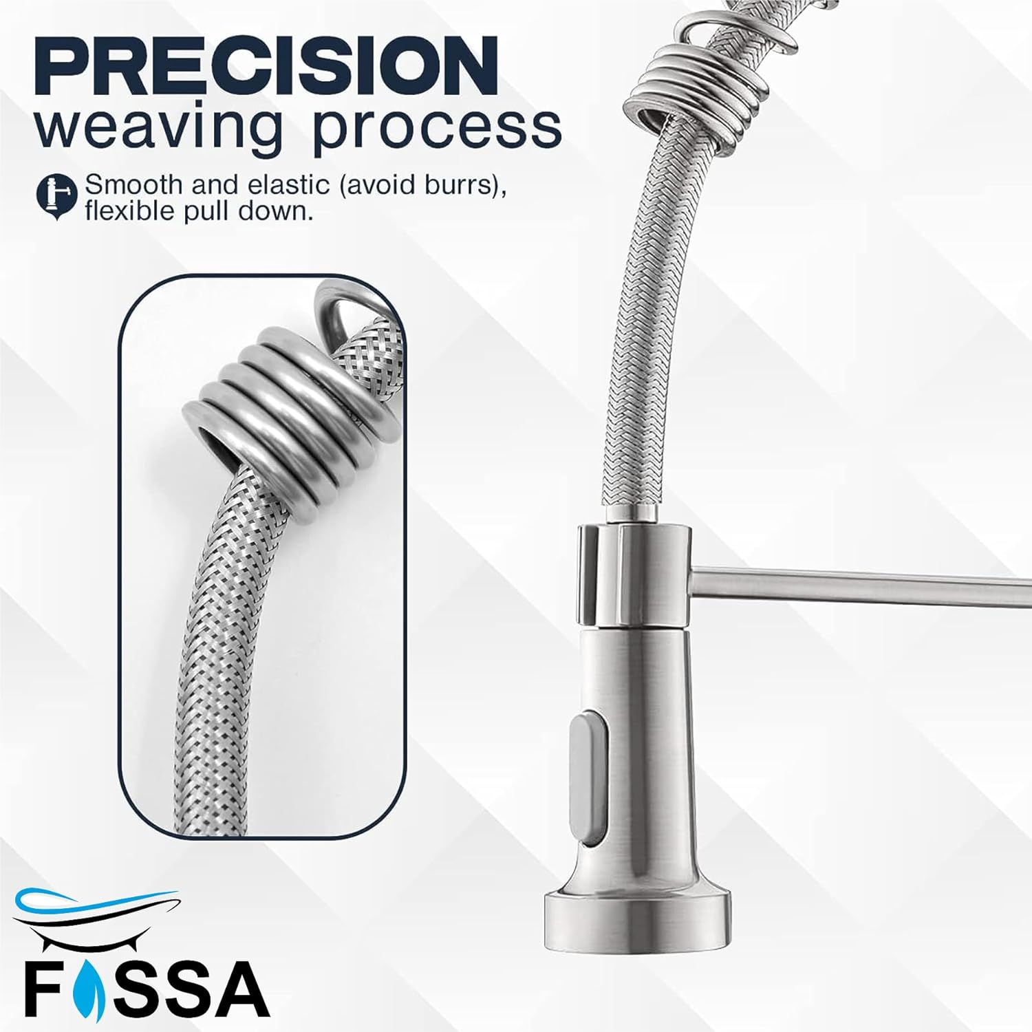Fossa Pull Down Sprayer, Kitchen Mixer Tap 360° Swivel, Commercial Kitchen Faucet Single Handle Mixer Tap with 2 Spray Modes Brushed (Silver) Fossa Home