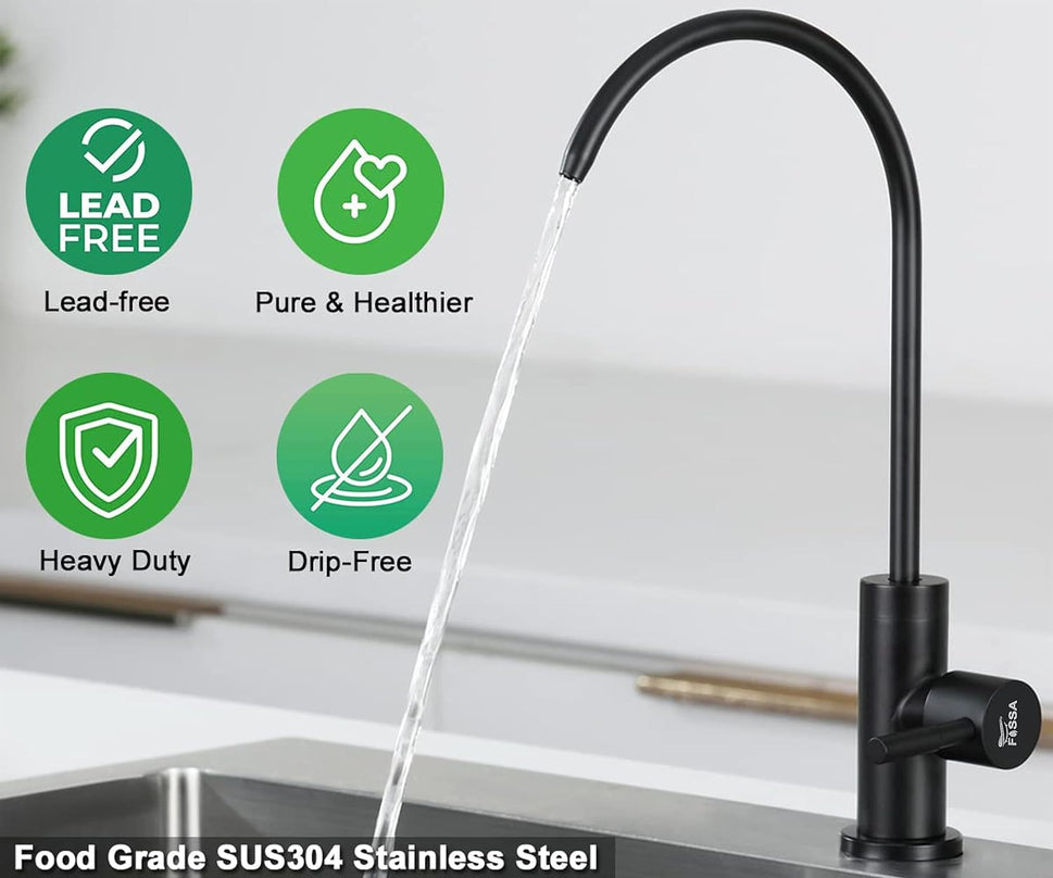 Fossa RO Tap Kitchen Water Filter Faucet, 100% Lead-Free Drinking Water Faucet Stainless Steel 304 Body Brushed Nickel Finish (Black) Fossa Home