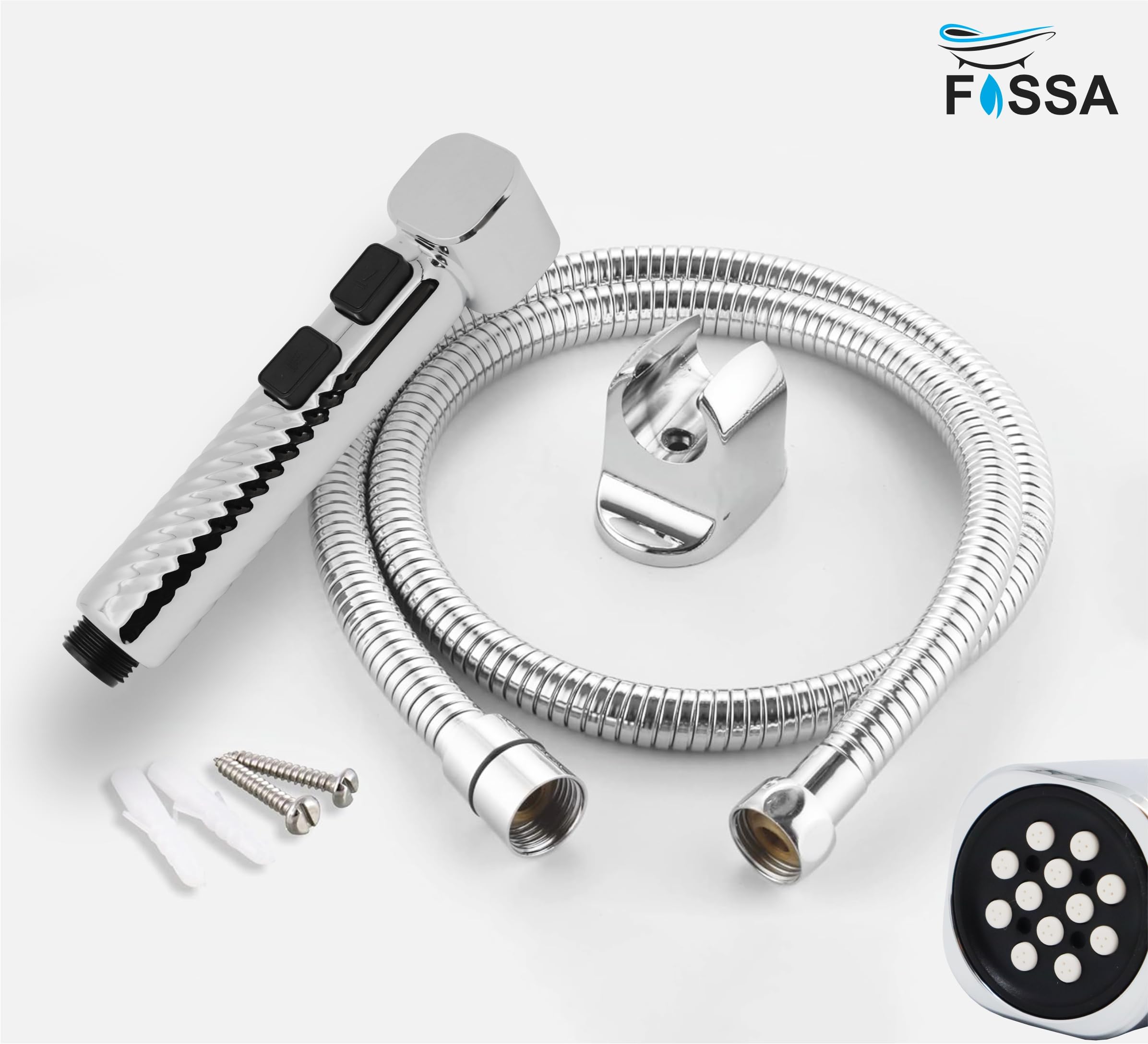 Fossa Rolex ABS Dual Function Health Faucet with Stainless Steel 1Meter Flexible Hose Pipe and Wall Hook, Jet Spray for Toilet Chrome Finish (Silver) Fossa Home