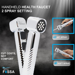 Fossa Rolex ABS Dual Function Health Faucet with Stainless Steel 1Meter Flexible Hose Pipe and Wall Hook, Jet Spray for Toilet Chrome Finish (Silver) Fossa Home