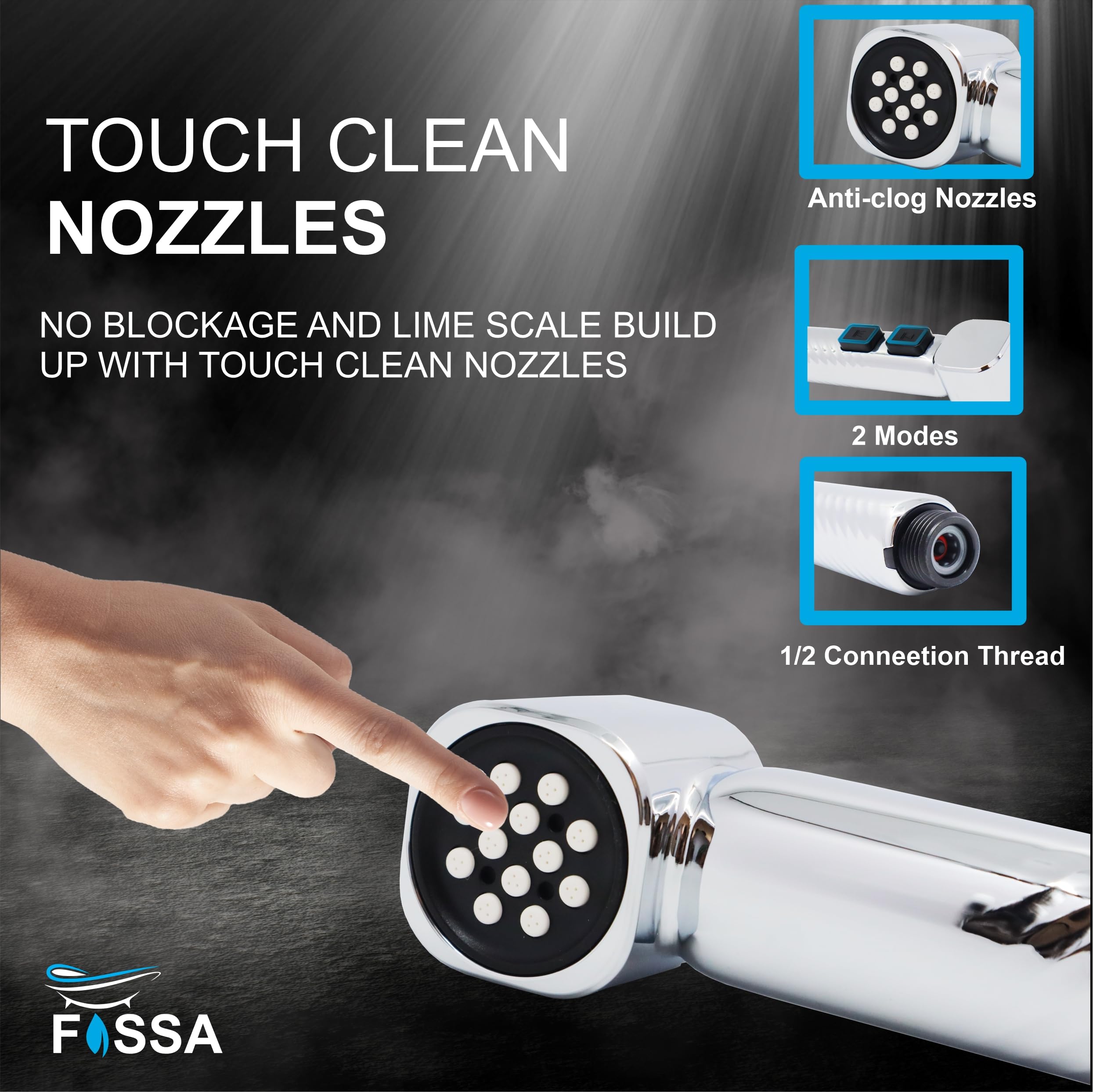 Fossa Rolex ABS Dual Function Health Faucet with Stainless Steel 1Meter Flexible Hose Pipe and Wall Hook, Jet Spray for Toilet Chrome Finish (Silver) Fossa Home