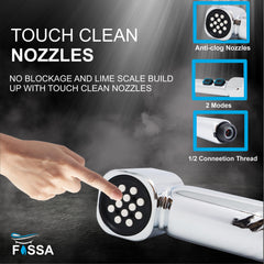 Fossa Rolex ABS Dual Function Health Faucet with Stainless Steel 1Meter Flexible Hose Pipe and Wall Hook, Jet Spray for Toilet Chrome Finish (Silver) Fossa Home