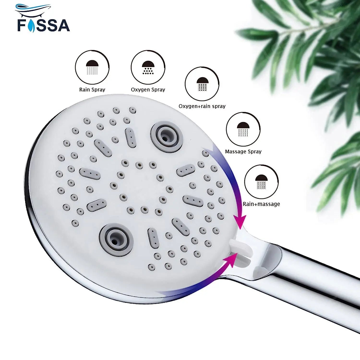 Fossa Shower Head Powerful Flow with 1.5m Chrome Shower Hose Pressure Boosting Shower Head Spray with 5 Modes Water Saving Bathing for Adults Children Pets Home and Gym Use Fossa Home