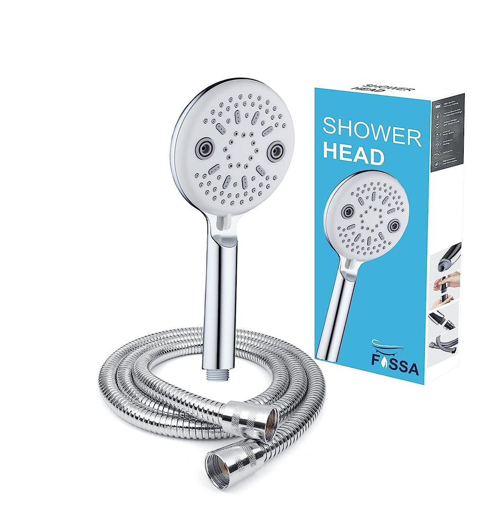Fossa Shower Head Powerful Flow with 1.5m Chrome Shower Hose Pressure Boosting Shower Head Spray with 5 Modes Water Saving Bathing for Adults Children Pets Home and Gym Use - Fossa Home 