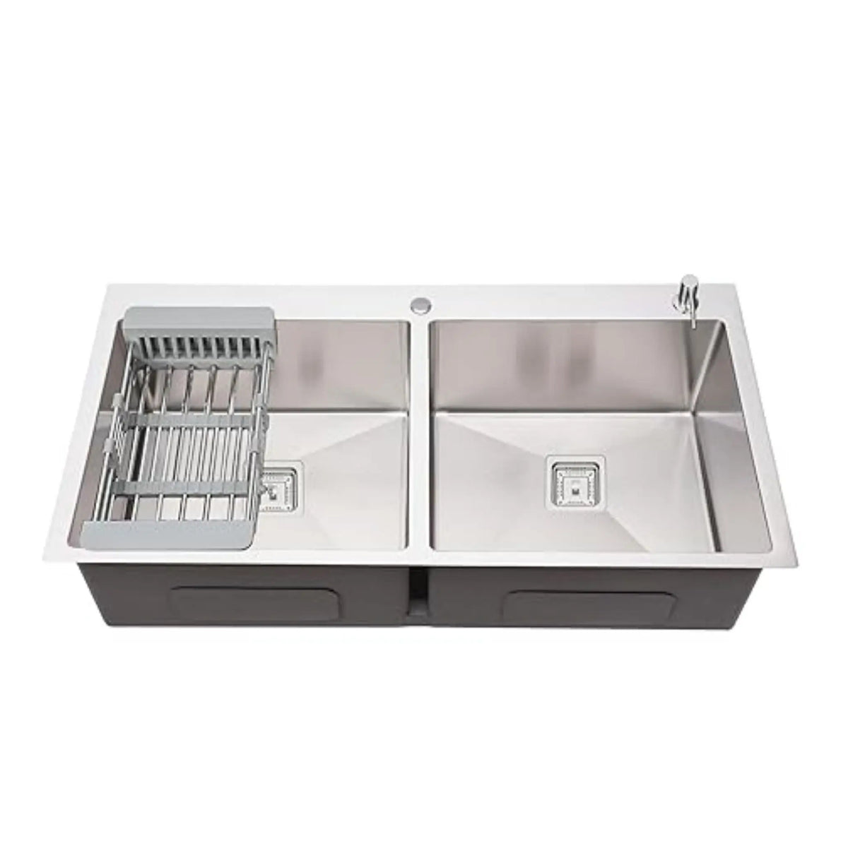 Fossa Silver Kitchen Sink - 32"x18"x10" Inch Stainless Steel Double Bowl Sink With Tap Hole,Drain Basket, Soap Dispenser, Siphon Drain - Topmount Sink for Campervan or Home Kitchen Fossa Home