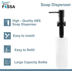 Fossa Soap Dispenser for Kitchen Sink ABS Plastic Built in Sink Soap Dispenser with Refillable Bottle 300ml Capacity Brushed Nickel (Black) Fossa Home