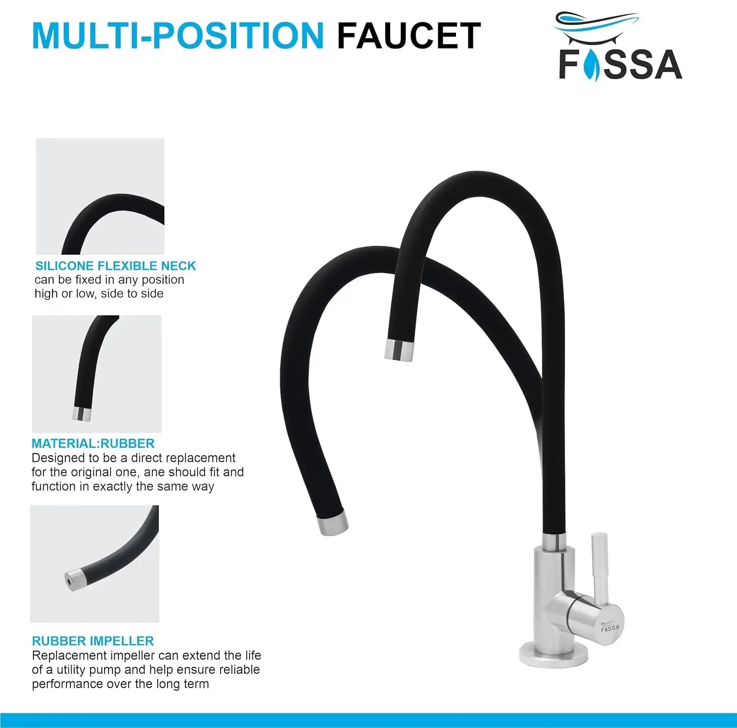 Fossa Stainless Steel RO Tap with Flexible Swivel Spout for Kitchen/Sink/Wash Basin - Matte Finish Black,Water Filter Faucet, 100% Lead-Free Drinking Water Faucet Stainless Steel Body (Black) Fossa Home