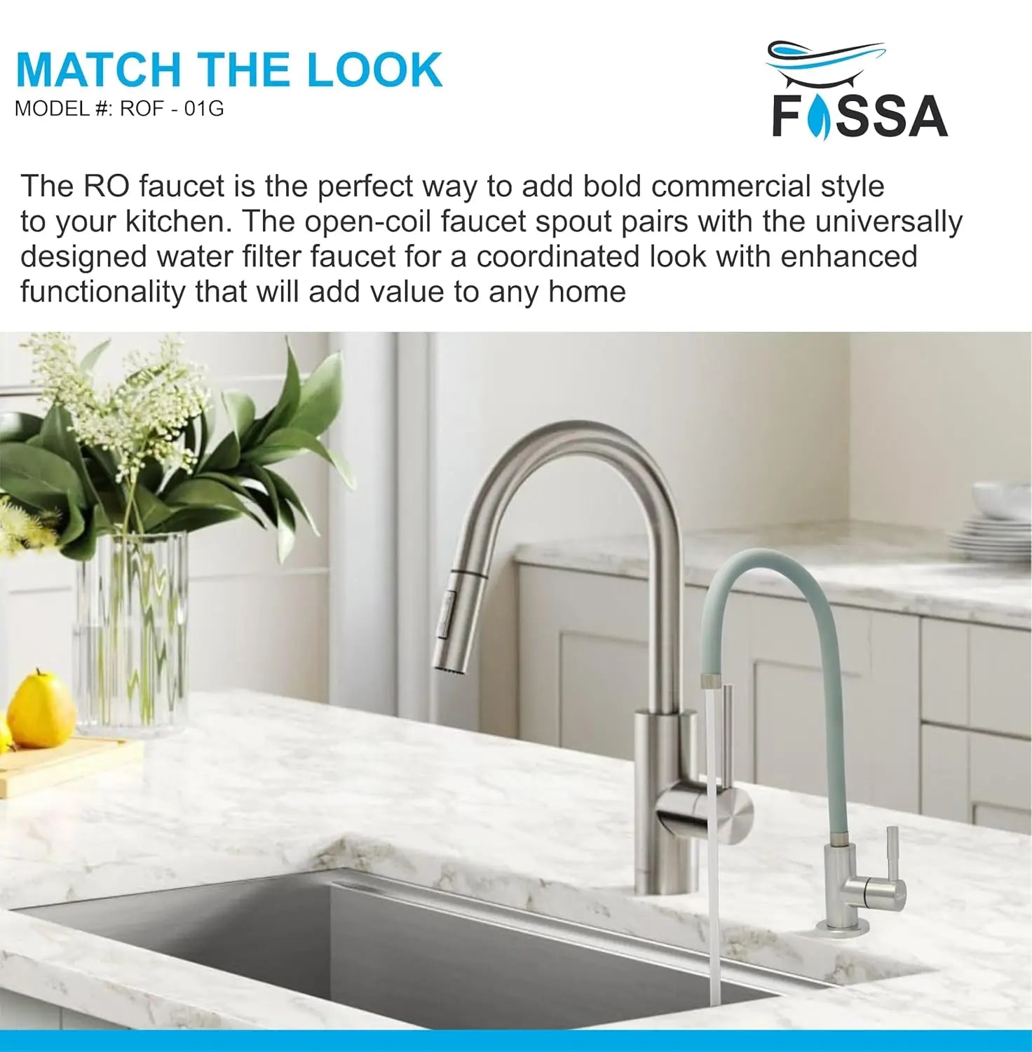 Fossa Stainless Steel RO Tap with Flexible Swivel Spout for Kitchen/Sink/Wash Basin - Matte Finish, Water Filter Faucet, 100% Lead-Free Drinking Water Faucet Stainless Steel Body (Grey) Fossa Home
