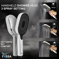 Fossa Thunder Black Luxury Handheld Shower Head with 3 Spray Setting Modes, Multi-Function, Large Hand Shower with Wall Hook and 1M SS Shower Tube,Handheld Shower for Bathroom (Chrome Finish) Fossa Home