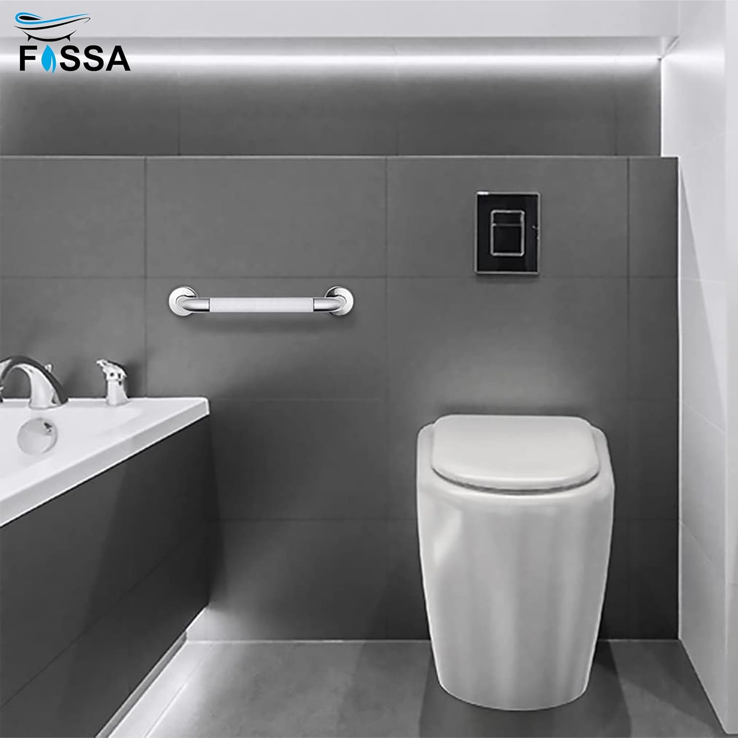Fossa 12 Inch 304 Stainless Steel Luminous Grab Bar Wall Mounted Safety Balance Handle | Non-Slip for Elderly, Kids | Strong Load Bearing Armrest- Pack of 1 Silver & White (Chrome Finish)