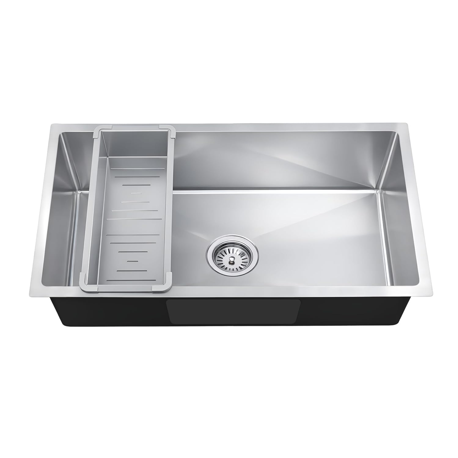 30x18x09 inch, silver, single bowl, handmade stainless steel.