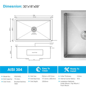 30x18x09 inch, handmade, single bowl, round coupling.