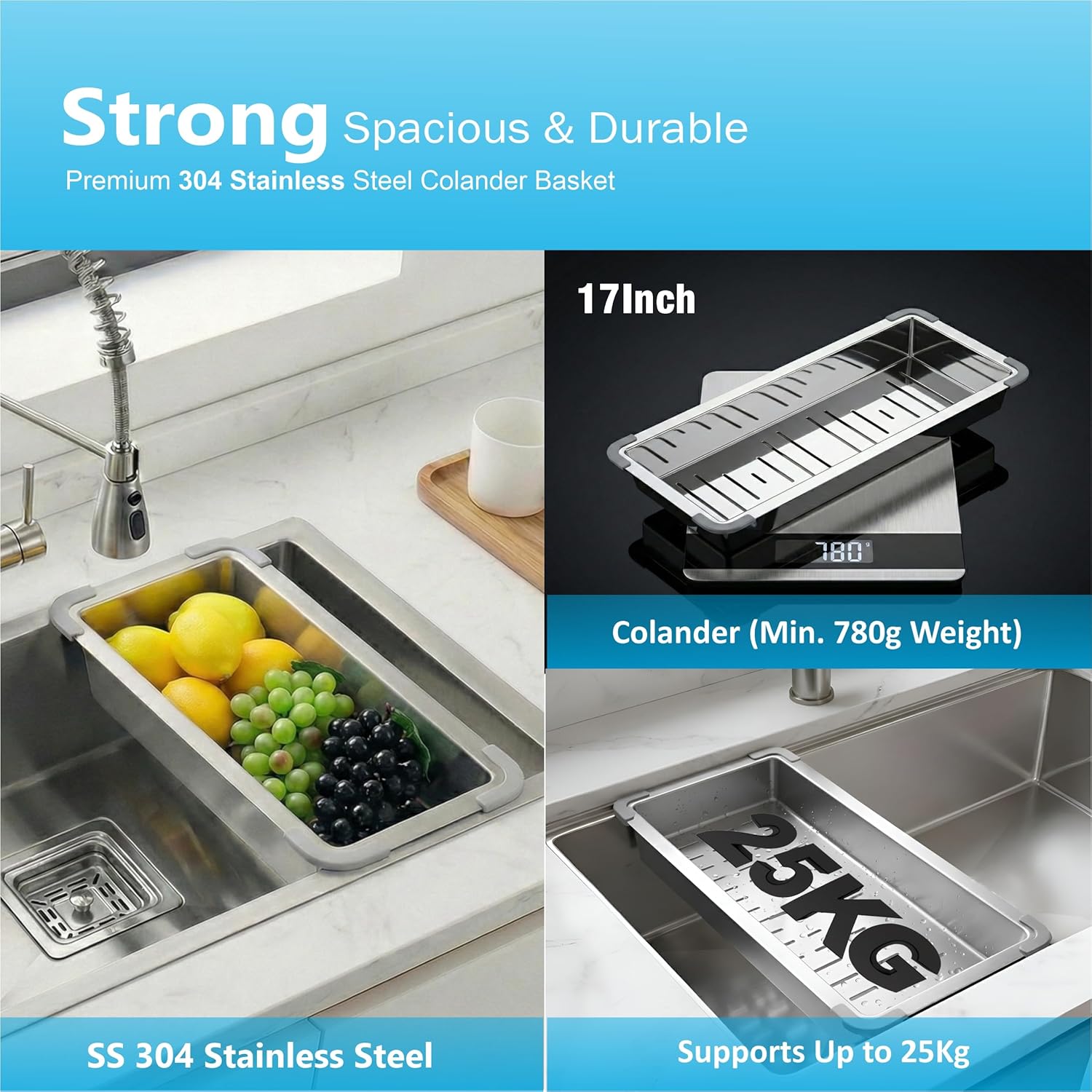 Heavy duty 304 stainless steel double bowl kitchen sink with strong construction for long lasting durability