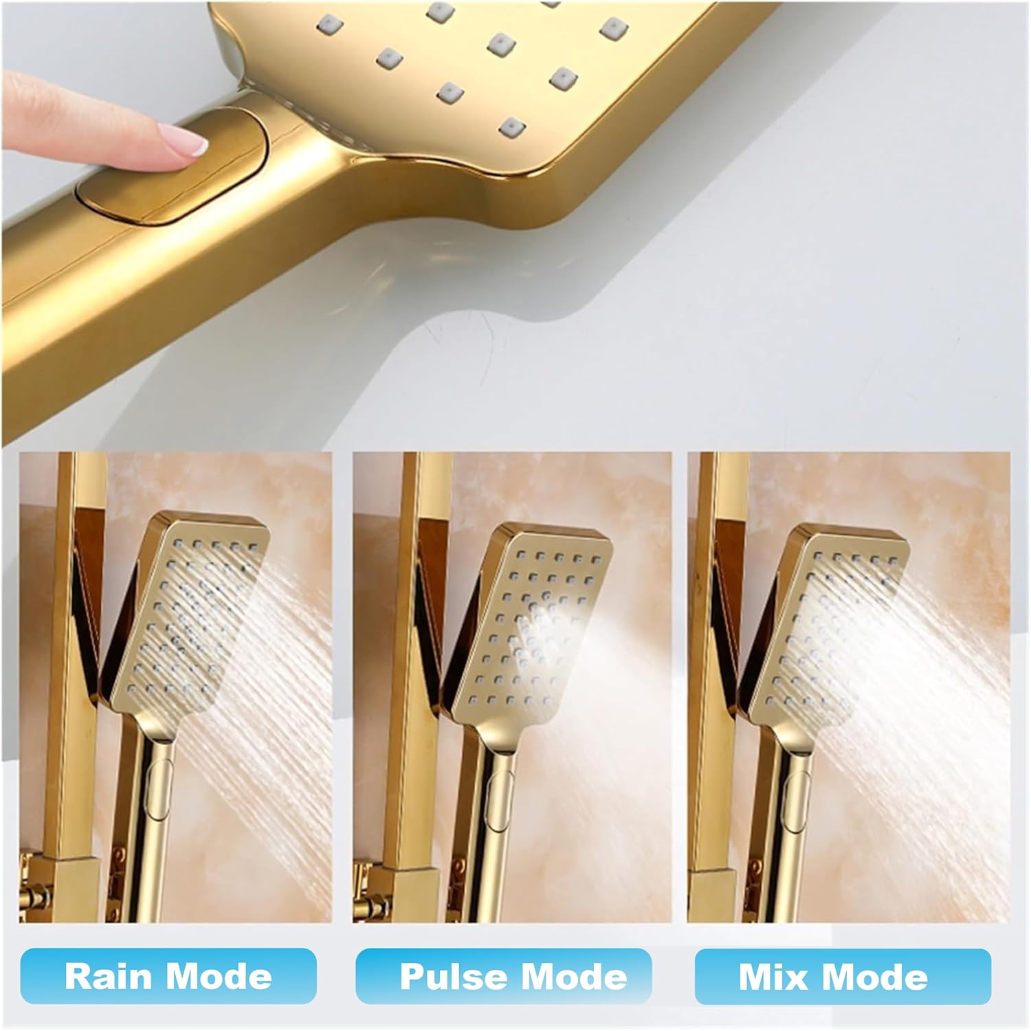 Fossa Aspire Thermostatic Rainfall & Waterfall Shower Panel Set: Wall Mounted, Brass Construction, Digital Display, 4-Function Hand Shower, Elegant Design Gold (Chrome Finish)