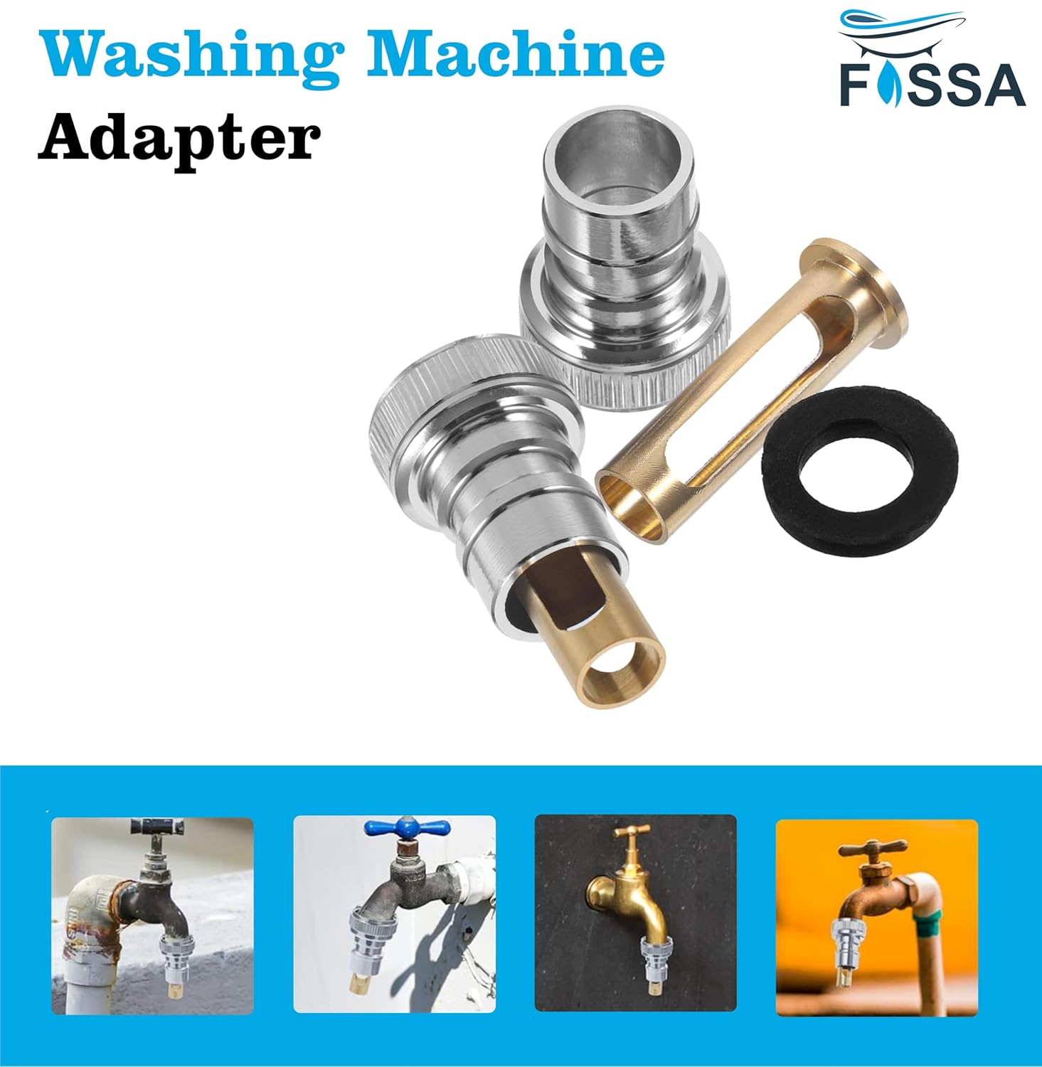 Fossa Brass Threaded Tap Adapter for 1/2" & 3/4" Threaded Taps - Silver (Chrome Finish)