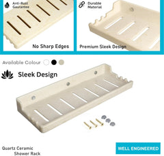 FOSSA Classic Ceramic Wall Mounted Shower Shelf Rack – Anti-Bacterial, Anti-Slip Organizer for Bathroom Storage | Stylish Multi-Soap Shower Holder | Ivory (Glossy Finish) - Fossa Home 