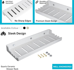 Fossa Classic Ceramic Wall Mounted Shower Shelf Rack – Anti-Slip & Bacteria-Resistant Organizer for Bathroom Storage | Multi-Soap Shower Holder | White (Glossy Finish) - Fossa Home 