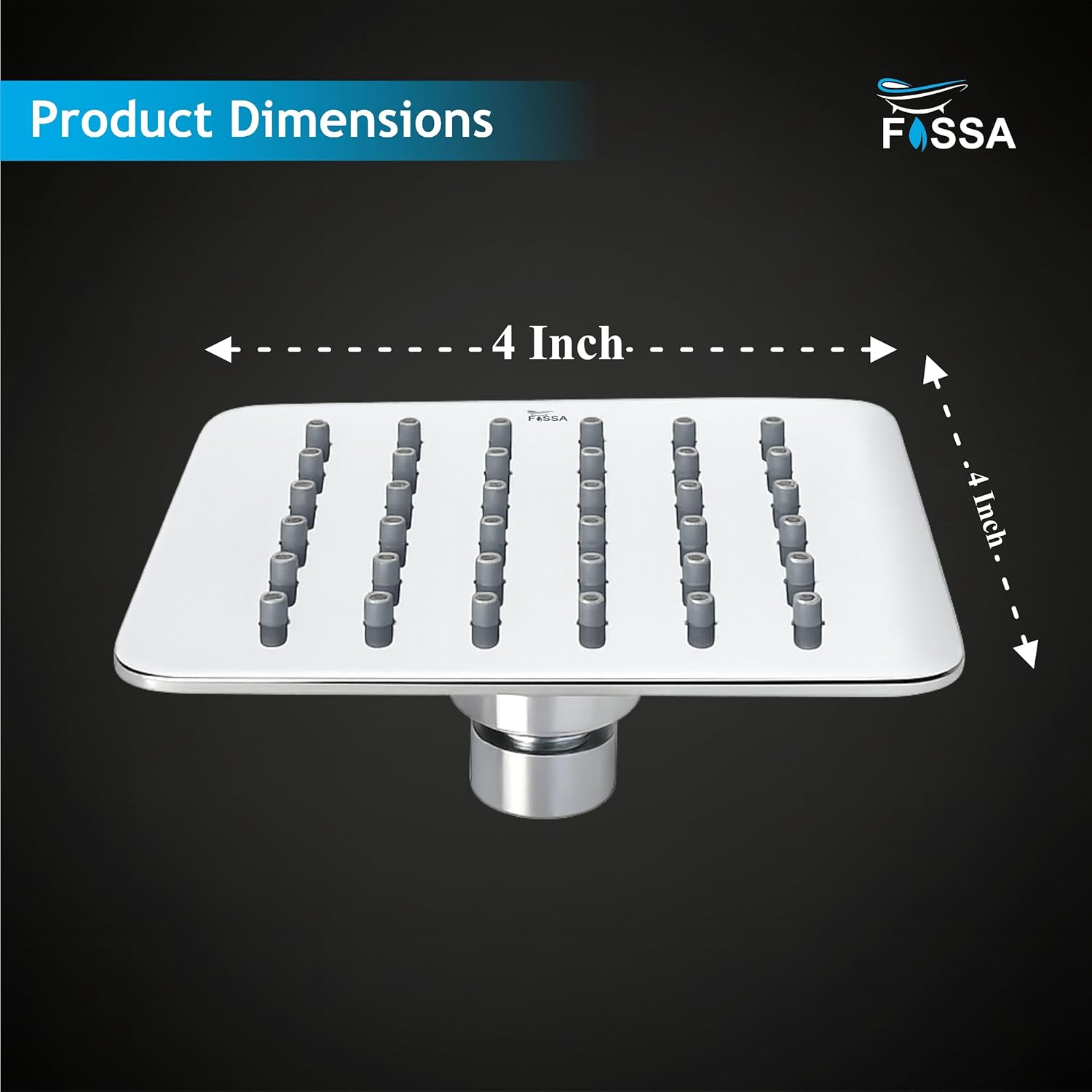 Fossa Colva 8x8 Inch 304 Stainless Steel Square Rain Shower Head | High Pressure Overhead Rainfall Shower for Luxury Bathroom | Durable Design, Chrome Finish (Without Arm Set 15" Inch)