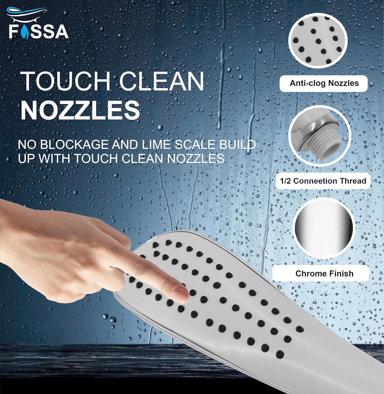 Fossa Dezire Rain Hand Shower, Handheld showers Chrome Finish (Only Hand Shower)