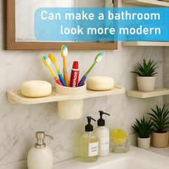 Fossa Classic Double Soap Dish with Glass – Ceramic Body Wall Mounted Soap Holder with Toothbrush Stand | Anti-Rust, No Sharp Edges | Bathroom & Kitchen Organizer Ivory (Glossy Finish) - Fossa Home 