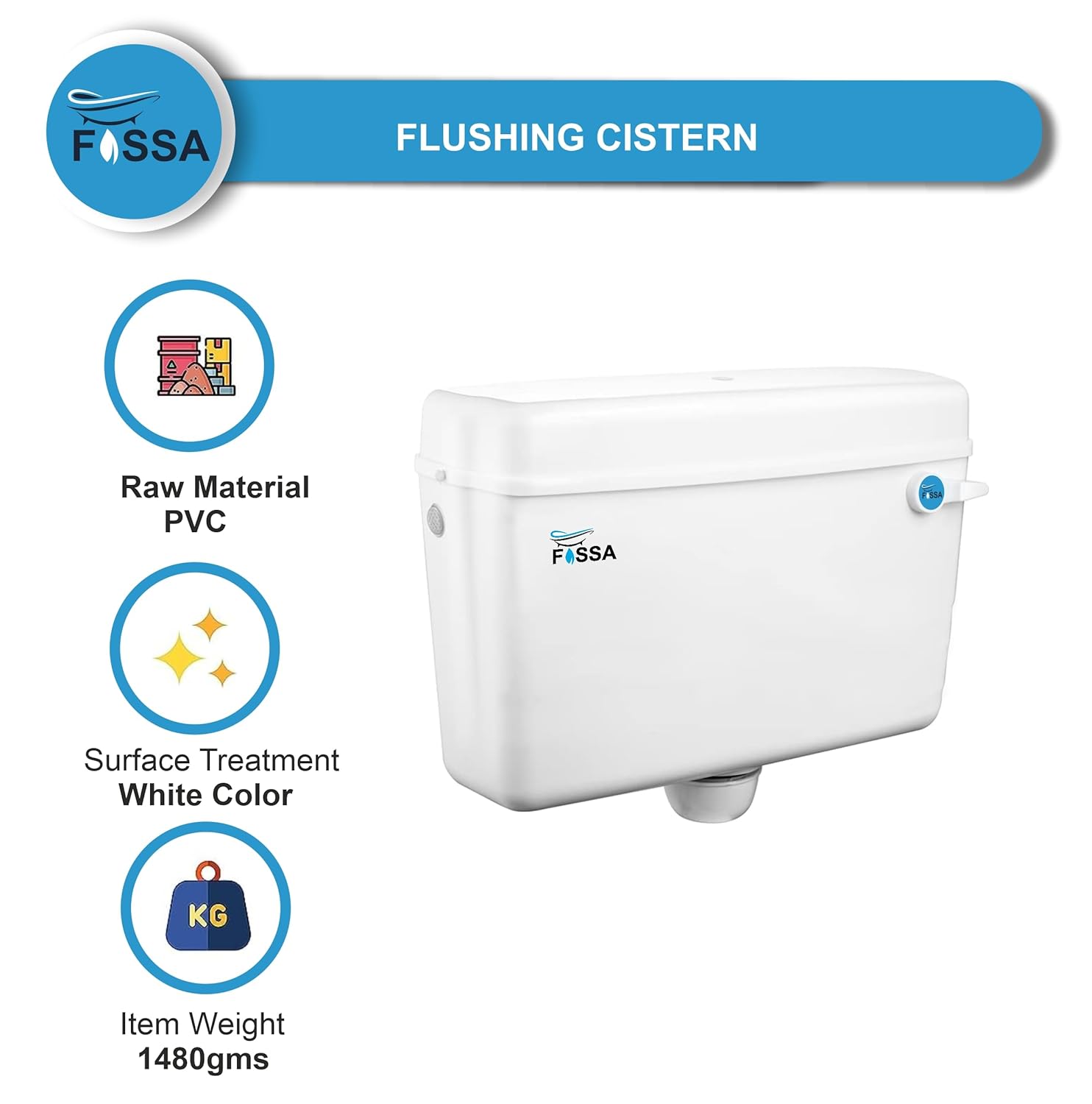Fossa Flushing Cistern (9 Ltr) Capacity Side Handle Flush Tank White - Fossa Home 