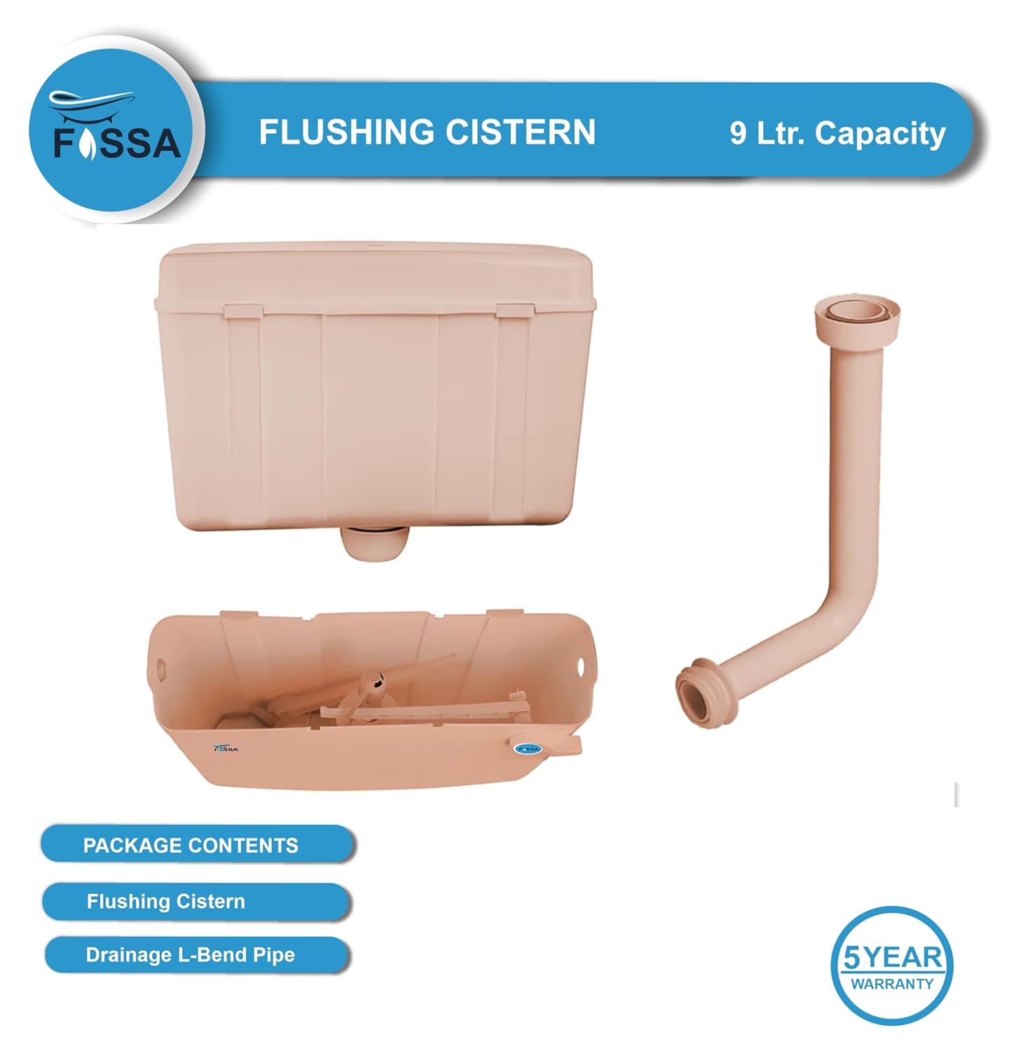 Fossa Flushing Cistern (9 Ltr) Capacity Side Handle Flush Tank ivory - Fossa Home 