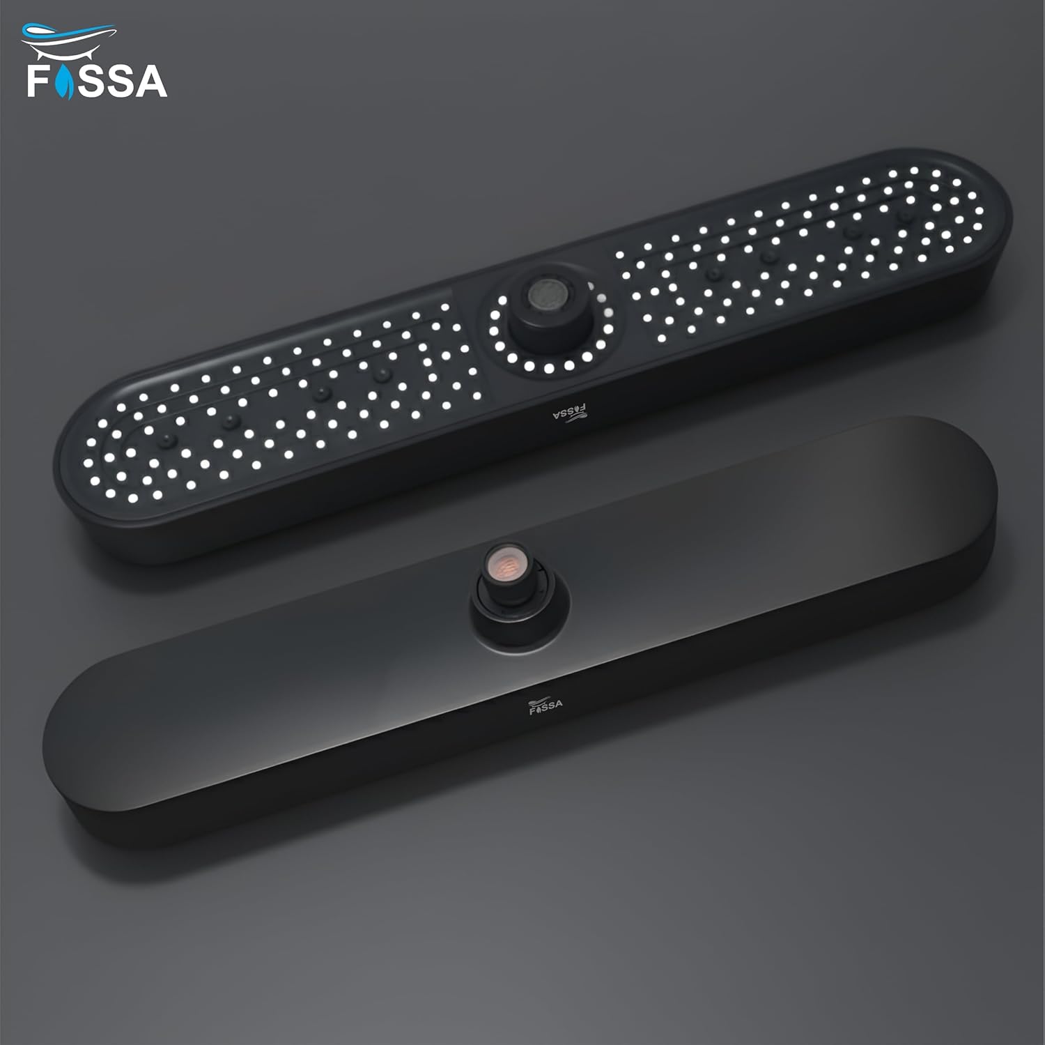 Fossa Helios ABS Shower Head 48cm, Luxury Rainfall Overhead Shower for Bathroom, 3 Water Flow Modes, High Pressure Air Boost, 360° Rotation, Self-Cleaning Silicone Nozzles, Durable Black