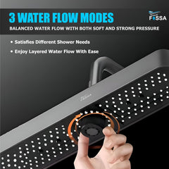 Fossa Helios ABS Shower Head 48cm, Luxury Rainfall Overhead Shower for Bathroom, 3 Water Flow Modes, High Pressure Air Boost, 360° Rotation, Self-Cleaning Silicone Nozzles, Durable Black