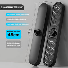 Fossa Helios ABS Shower Head 48cm, Luxury Rainfall Overhead Shower for Bathroom, 3 Water Flow Modes, High Pressure Air Boost, 360° Rotation, Self-Cleaning Silicone Nozzles, Durable Black